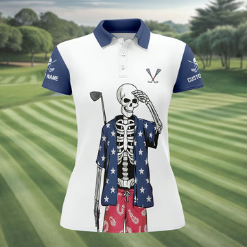 Skeleton Golf White Navy 4th Of July Patriotic Golf Shirt, 250 Years Golf Shirt For Women