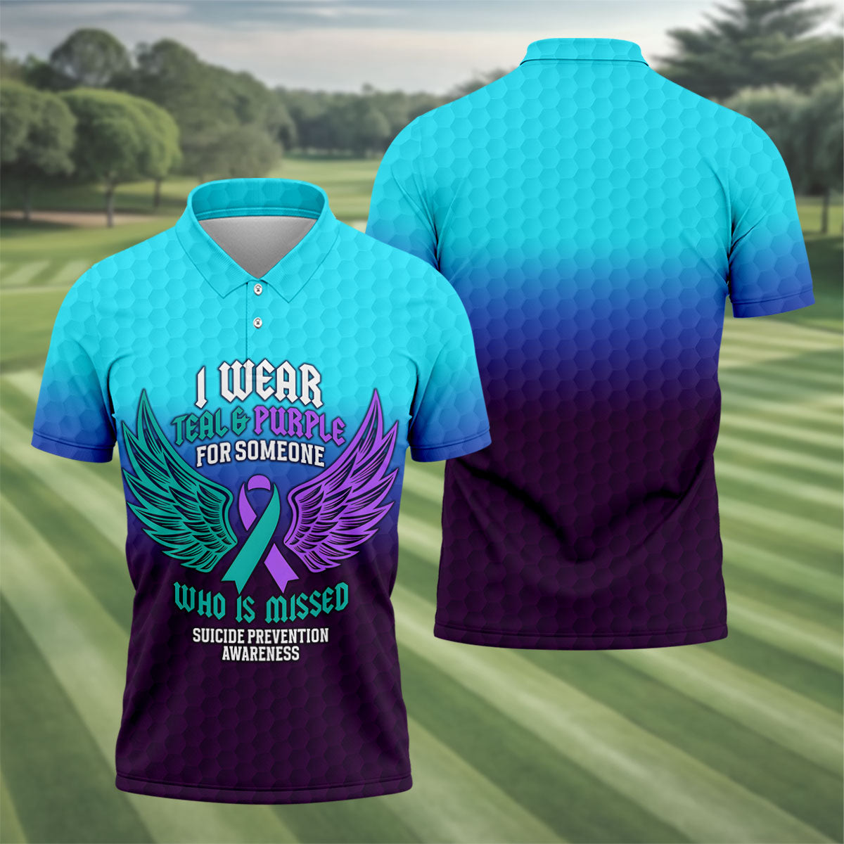 I Wear Teal And Purple Suicide Prevention Awareness Mens Golf Polo, Mens Golf Polo