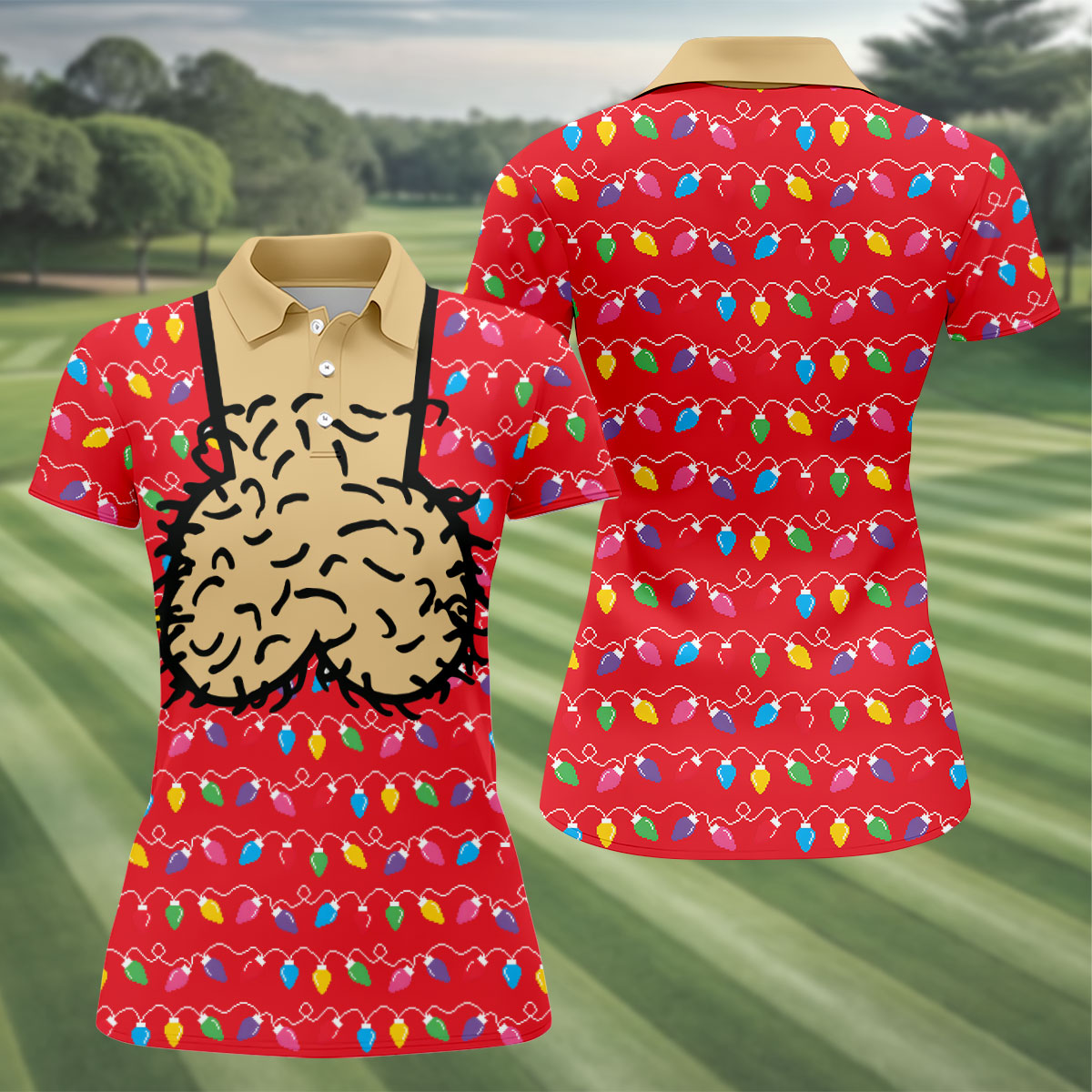 Cheeky Christmas Lights Golf Polo Shirt, Ladies Golf Shirts, Women’s Golf Apparel