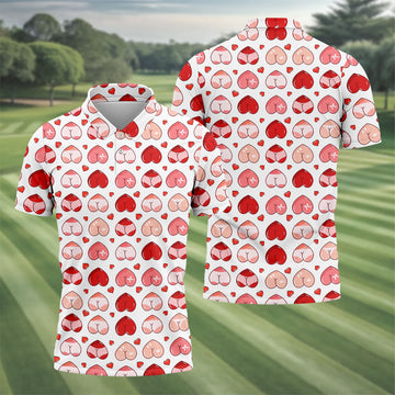 Funny Heart Butt Pattern Golf Polo Shirt, Mens Golf Shirts, Golf Apparel For Men