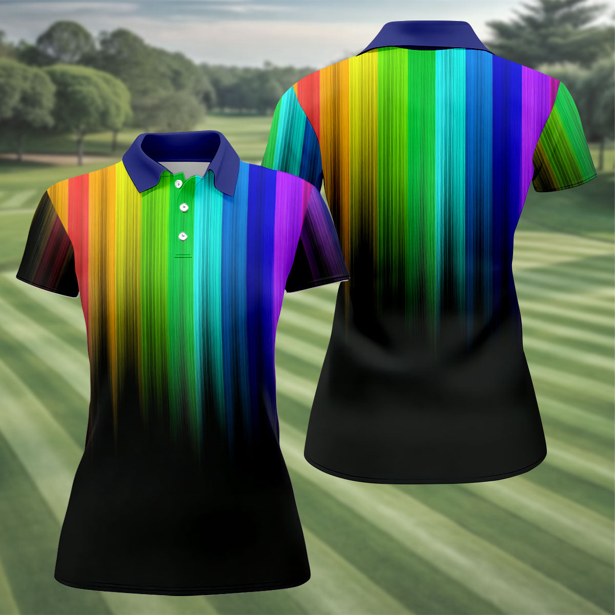 Rainbow Gradient LGBT Support Ladies Golf Tops, Gay Pride Month Celebrate Golf Shirt For Women