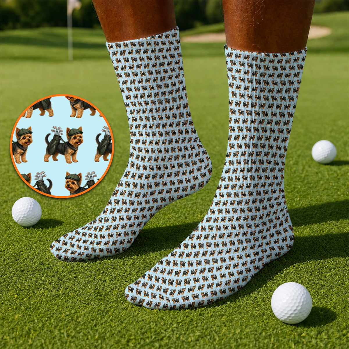 Yorkie Golf Pattern Golf Socks, Yorkshire Terrier Golf Sock, Golf Gift For Golfer