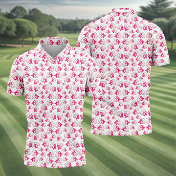 Pink Ribbon Breast Art Breast Cancer Polo Shirt, Golf Shirts For Men, Mens Golf Apparel
