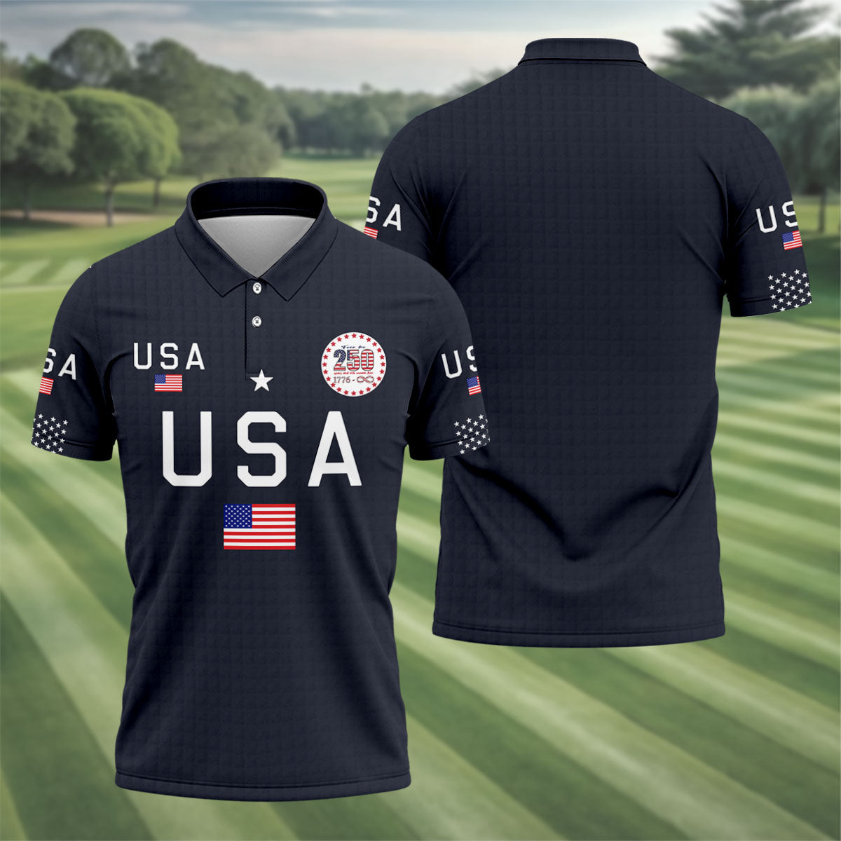 Free For 250 Years Black Patriotic Golf Shirt, 4th Of July Golf Shirt, 250th Anniversary Polo Shirts For Men