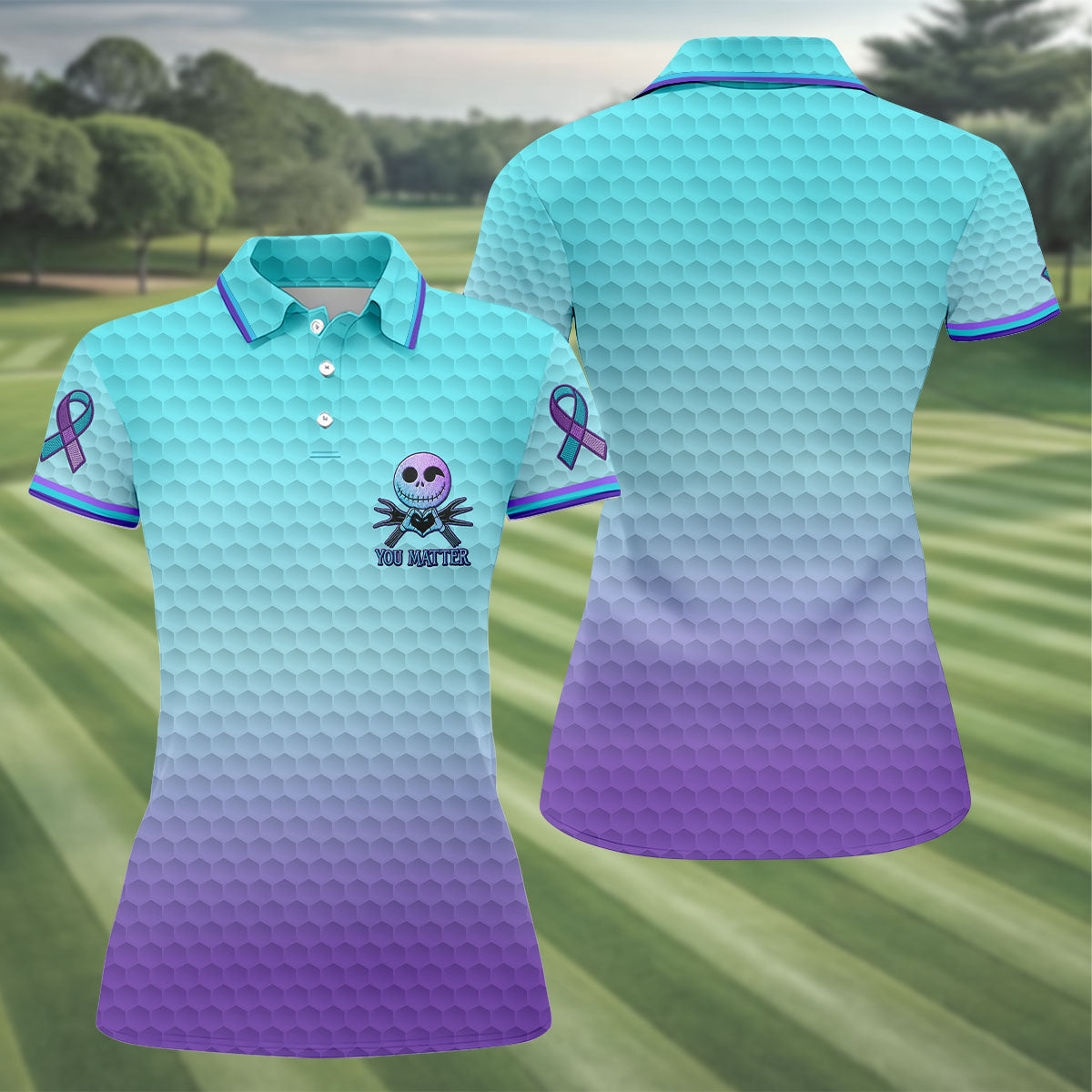 You Matter Suicide Prevention Skeleton Pocket Logo Golf Shirts For Women, Women’s Golf Polo