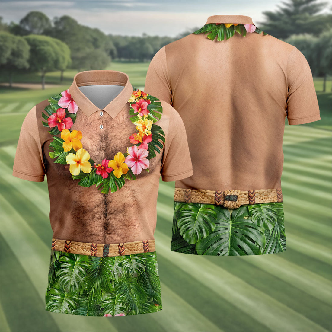 Tropical Theme Party Men's Funny Golf Shirts, Hawaiian Golf Shirt, Polo Shirts For Men