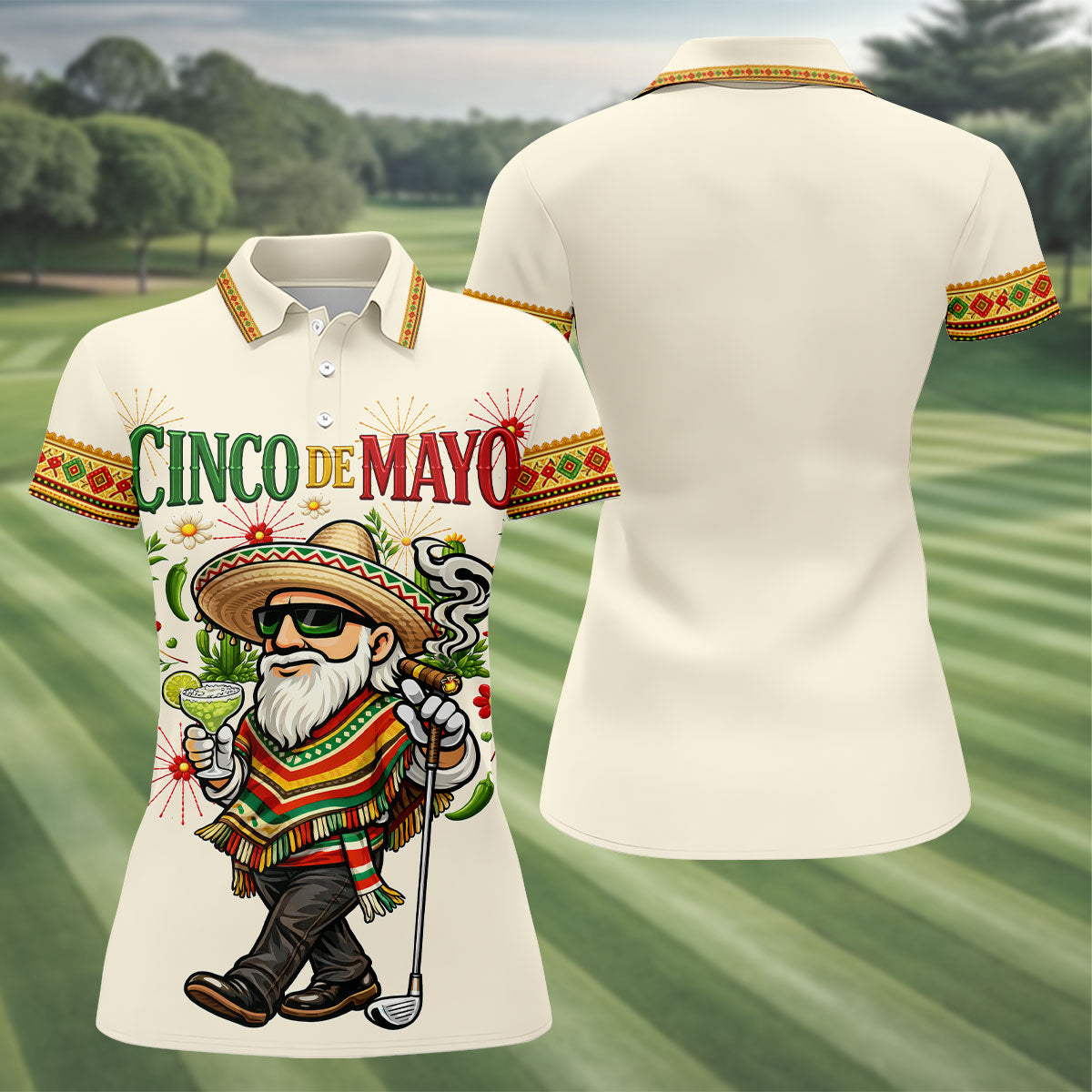 Margarita Man Cinco De Mayo Celebration Beige Golf Shirt, Fiesta Theme Golf Shirt For Women