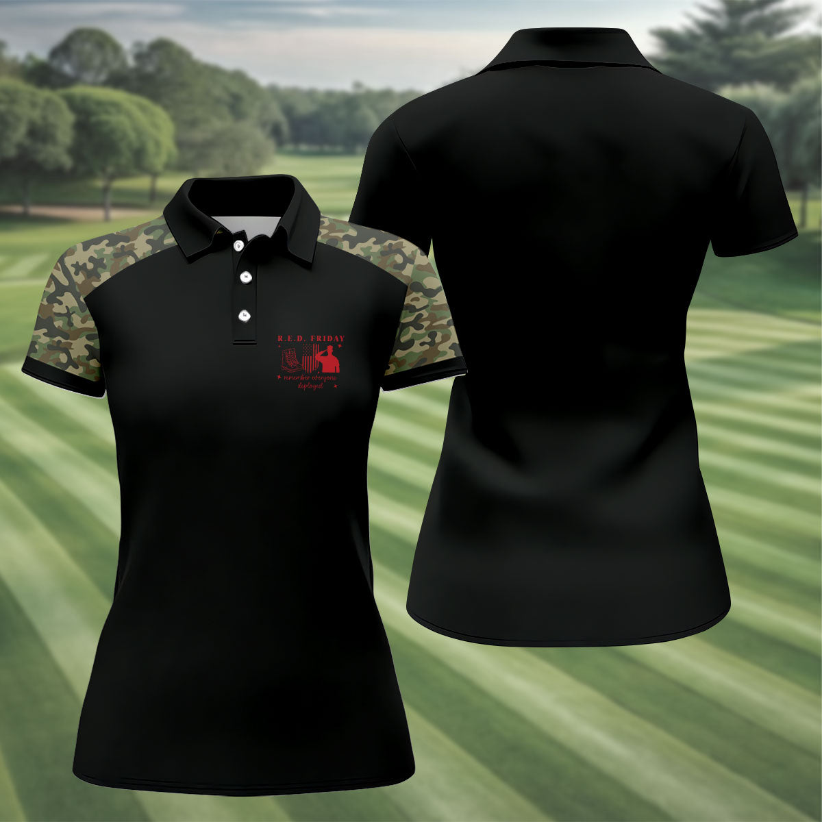 RED Friday Camo Black Patriotic 4th Of July Golf Shirt, 250th Anniversary Golf Shirt For Women