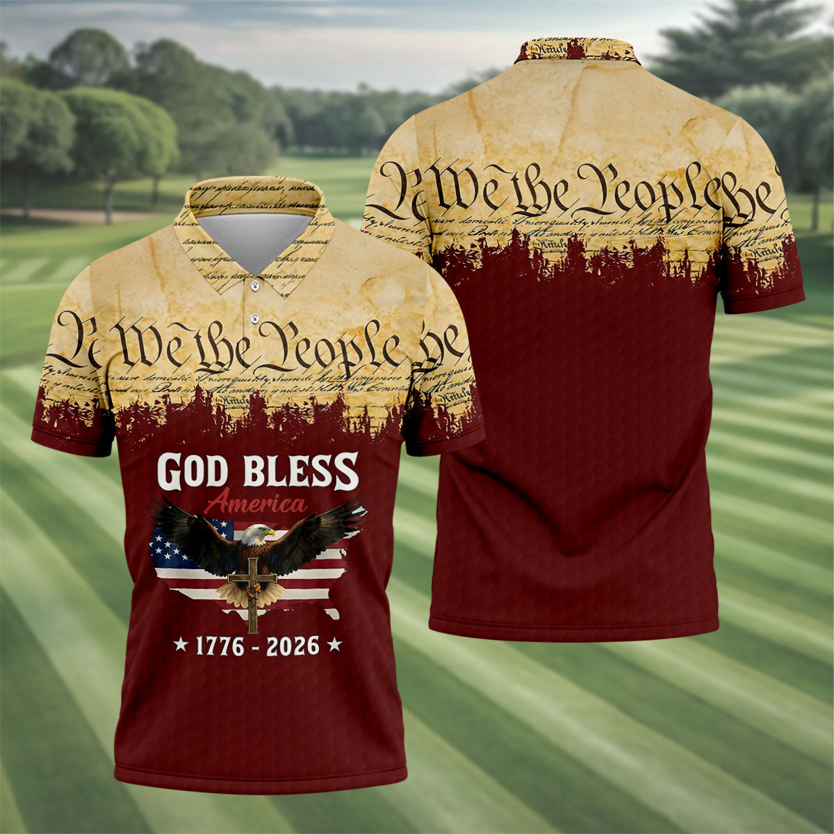 We The People God Bless America Patriotic Golf Shirt, 250 Years 4th Of July Golf Shirts For Men