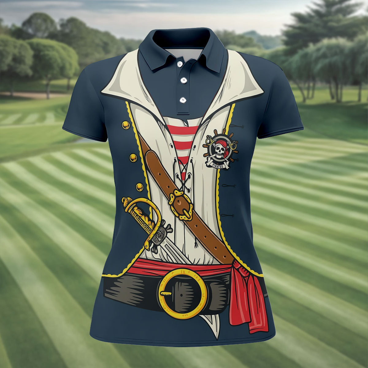 Funny Pirate Costume Hawaiian Golf Shirt, Women's Golf Tops, Ladies Golf Shirts