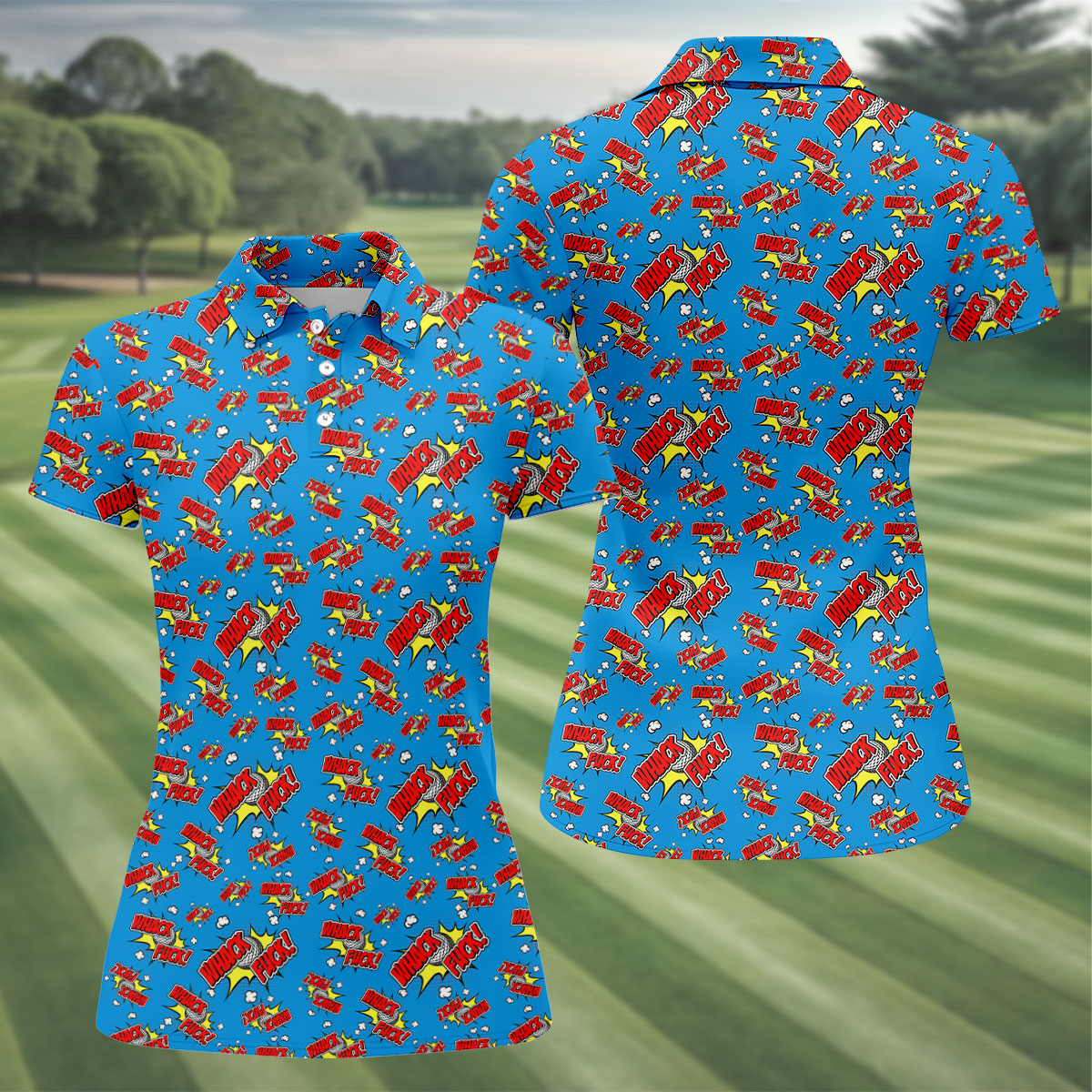 Funny Whack Fuck Comic Golf Ball Blue Polo Shirt, Hawaiian Golf Shirts, Golf Polo For Women