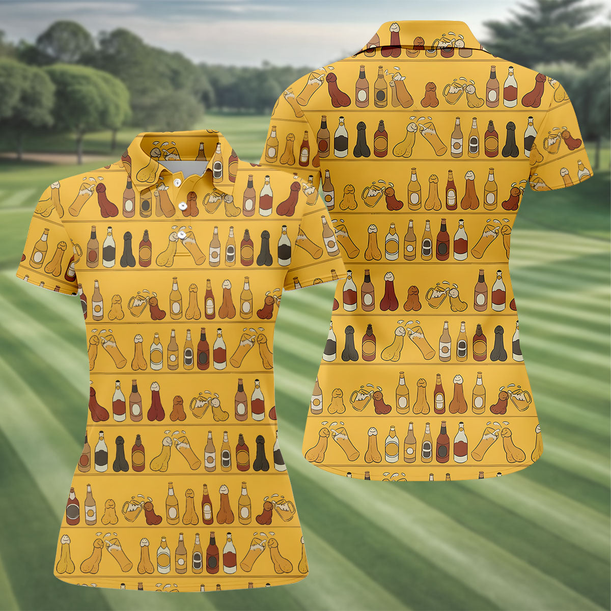 Funny Adult Party Bottle Pattern Golf Shirt, Golf Shirts For Women, Ladies Golf Top