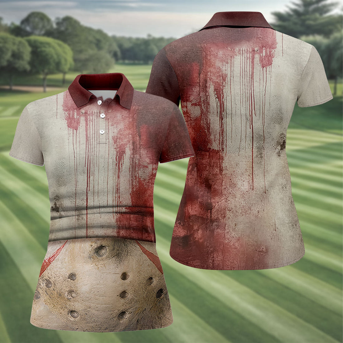 Hockey Mask Horror Character Halloween Polo Shirt, Golf Shirts For Women, Womens Golf Tops
