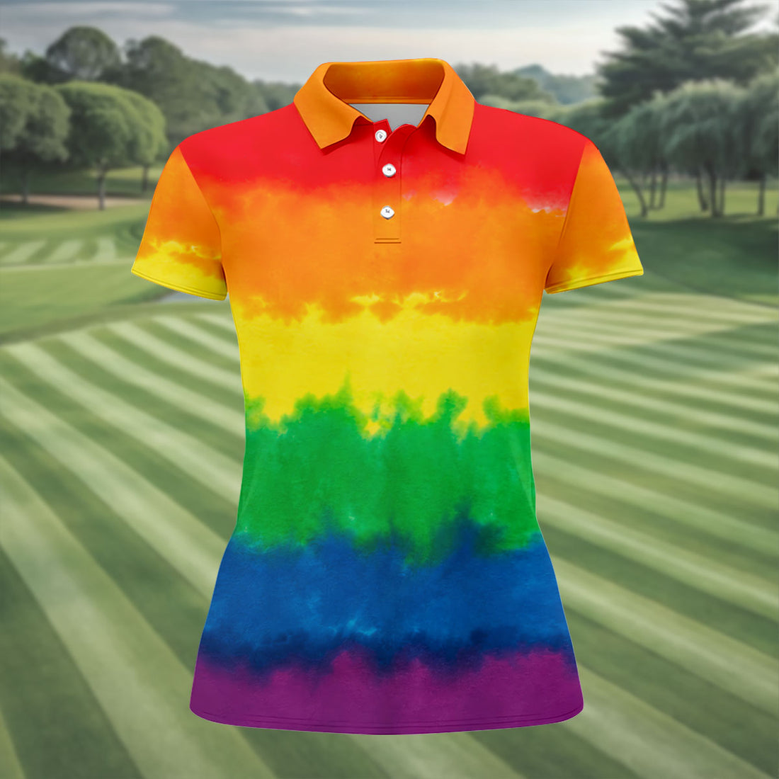 LGBT Rainbow Pride Month Celebrate Tie-Dye Print Ladies Golf Tops, Pride Colors Golf Shirt For Women