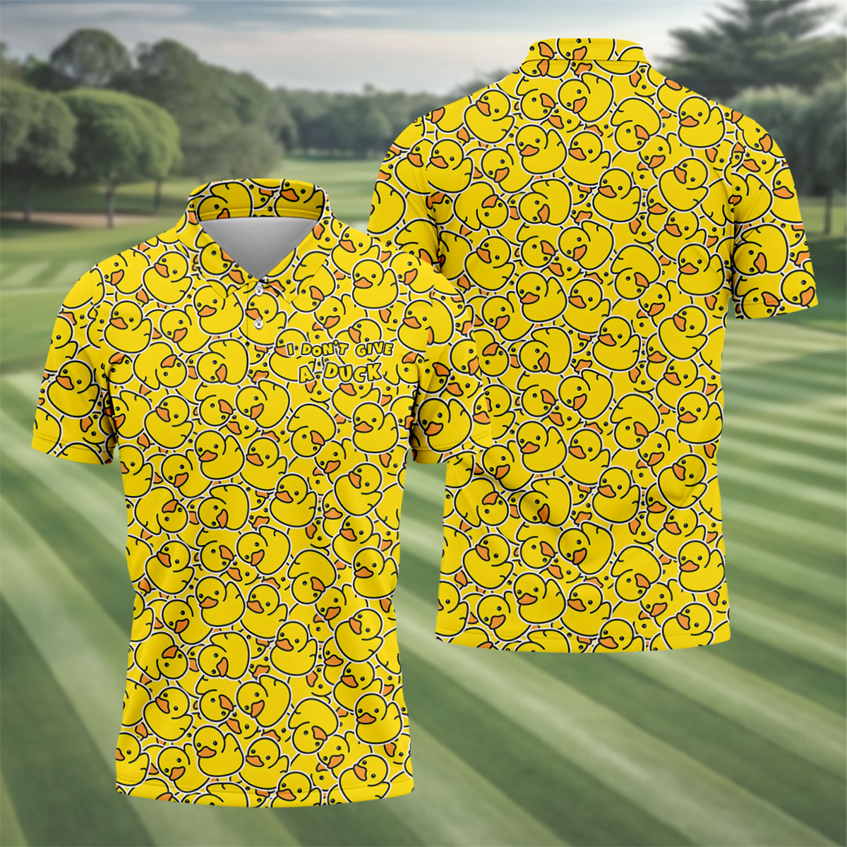 I Don't Give A Duck Yellow Rubber Duck Hawaiian Golf Shirt, Men's Funny Golf Shirts