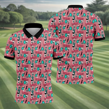 Howdy Pink Lightning Bolts Western Theme Golf Tops For Men, Polo Shirts For Men, Golf Shirts For Men
