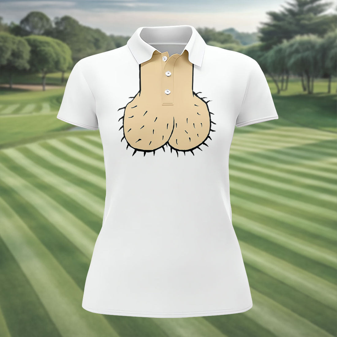 White Funny Dickhead Faux Chest Golf Shirt, Funny Halloween Shirt, Adult Costume Shirt