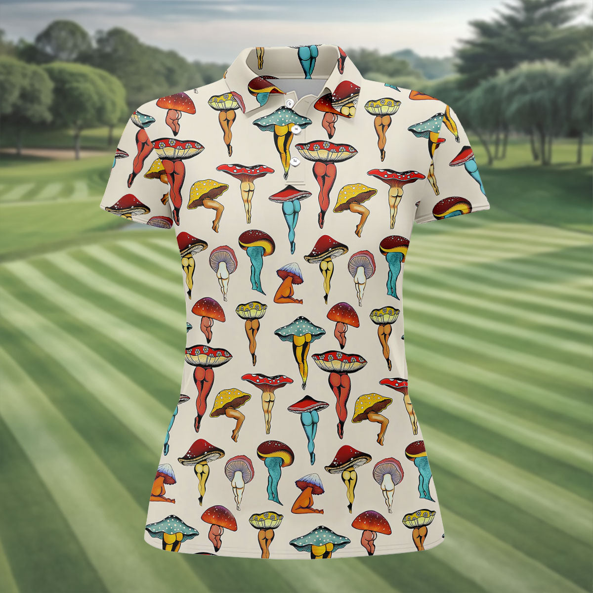 Funny Mushroom Legs Pattern Golf Polo Shirt, Golf Shirts For Women, Women’s Golf Polo