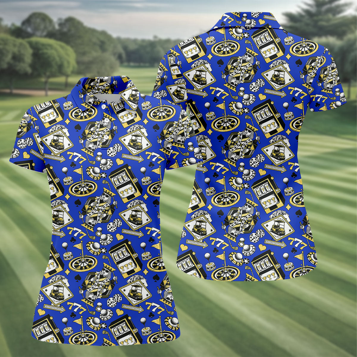 Casino Golf Pattern Blue Hawaiian Golf Polo Shirt, Women's Golf Polo, Golf Shirts For Women