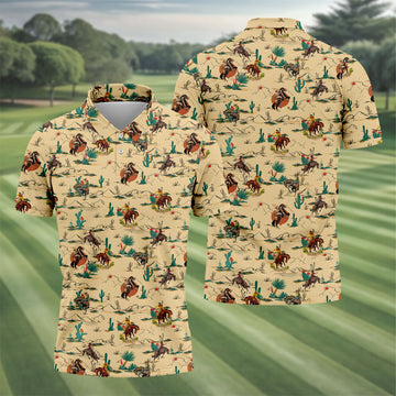 Vintage Cowboy Rodeo Desert Pattern Hawaiian Golf Shirt, Mens Golf Polo, Printed Golf Shirts