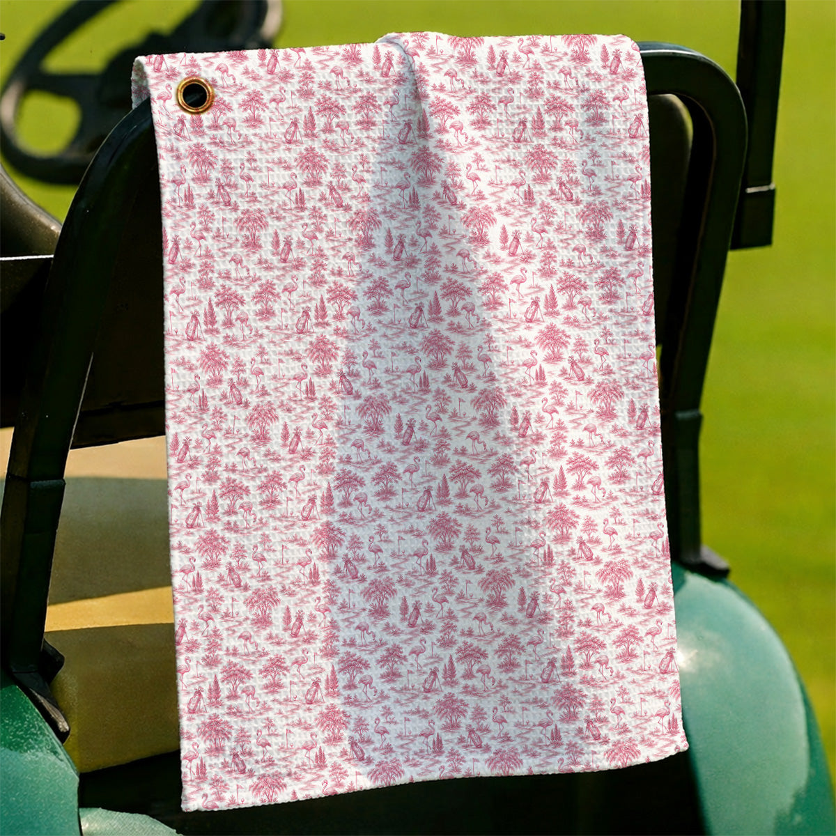Toile De Jouy Flamingo Golf Towel, Crazy Pink Golf Towels, Golf Gift For Golfer
