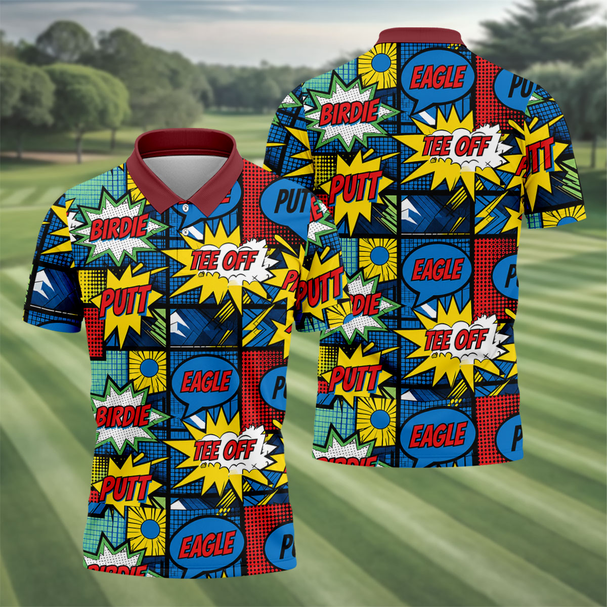 Birdie Tee Off Putt Comic Golf Shirt, Men's Golf Shirt, Golf Apparel For Men