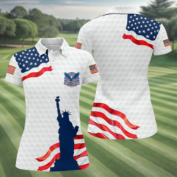 Liberty And Freedom 250 Years Golf Ball Pattern Patriotic Golf Shirt, 4th Of July Golf Shirt For Women