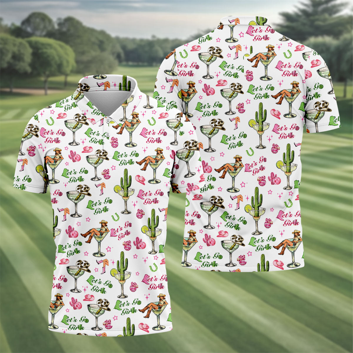 Let's Go Girls Cowgirl Margarita Golf Polo Shirt, Men's Golf Polo, Hawaiian Golf Shirt