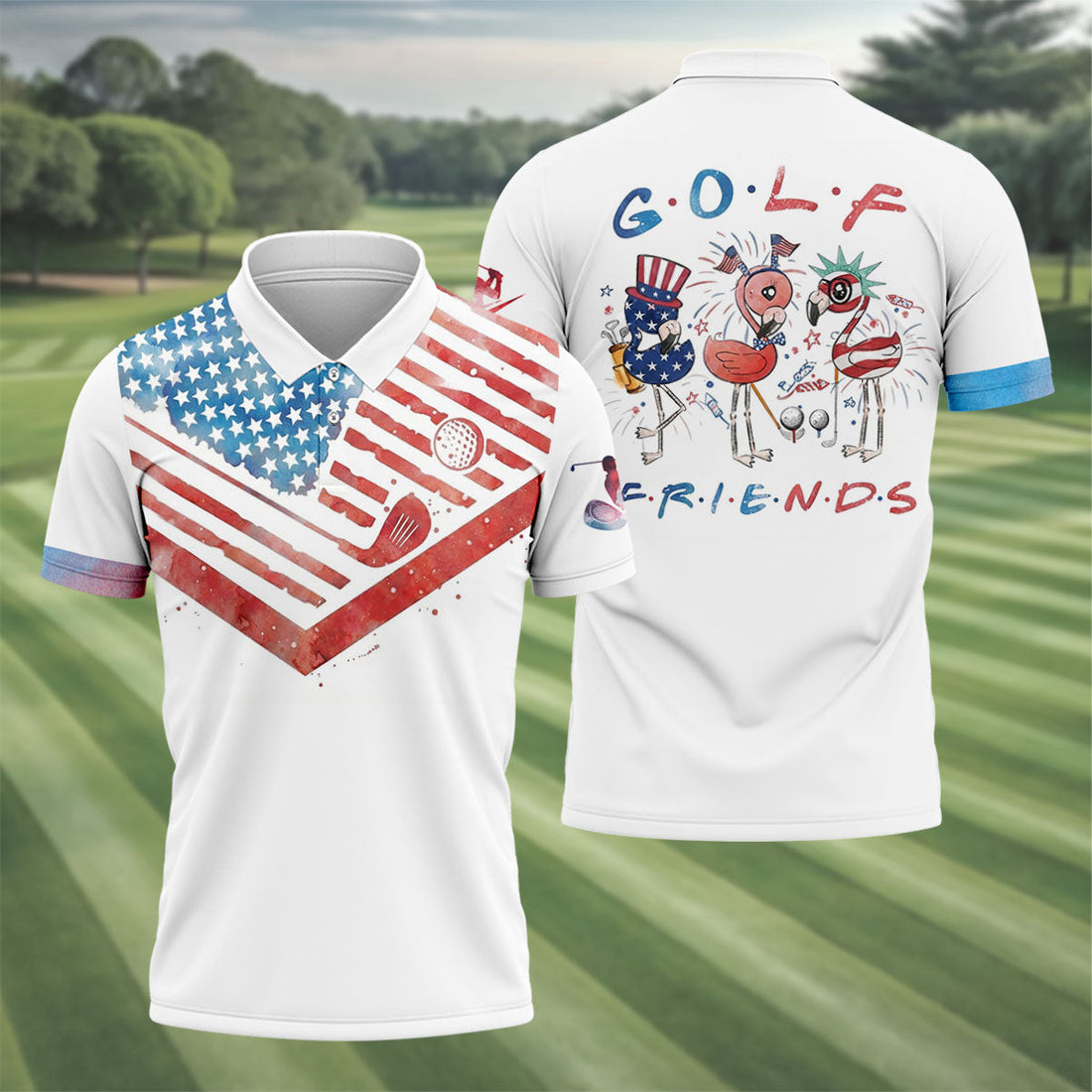 Vintage American Flag Golf Polo Shirt, Mens Golf Shirts, Golf Polo Shirts For Men
