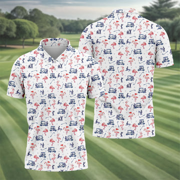 Flamingo Funny Golf Pattern Polo Shirt, Men's Golf Shirt, Golf Apparel For Men