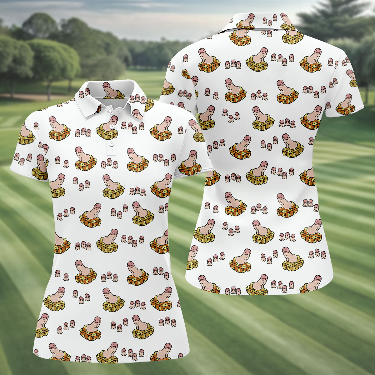 White Funny Adult Novelty Tank Pattern Golf Shirt, Women's Golf Tops, Performance Golf Shirt