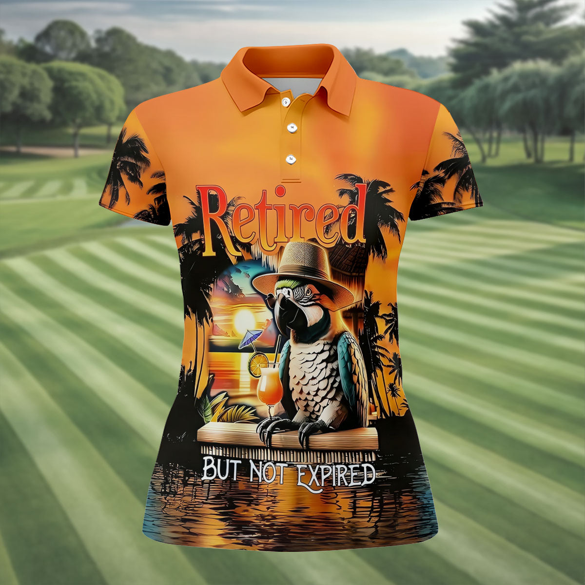 Funny Retirement Parrot Beach Vacation Golf Shirt, Golf Polo For Women, Printed Golf Shirt