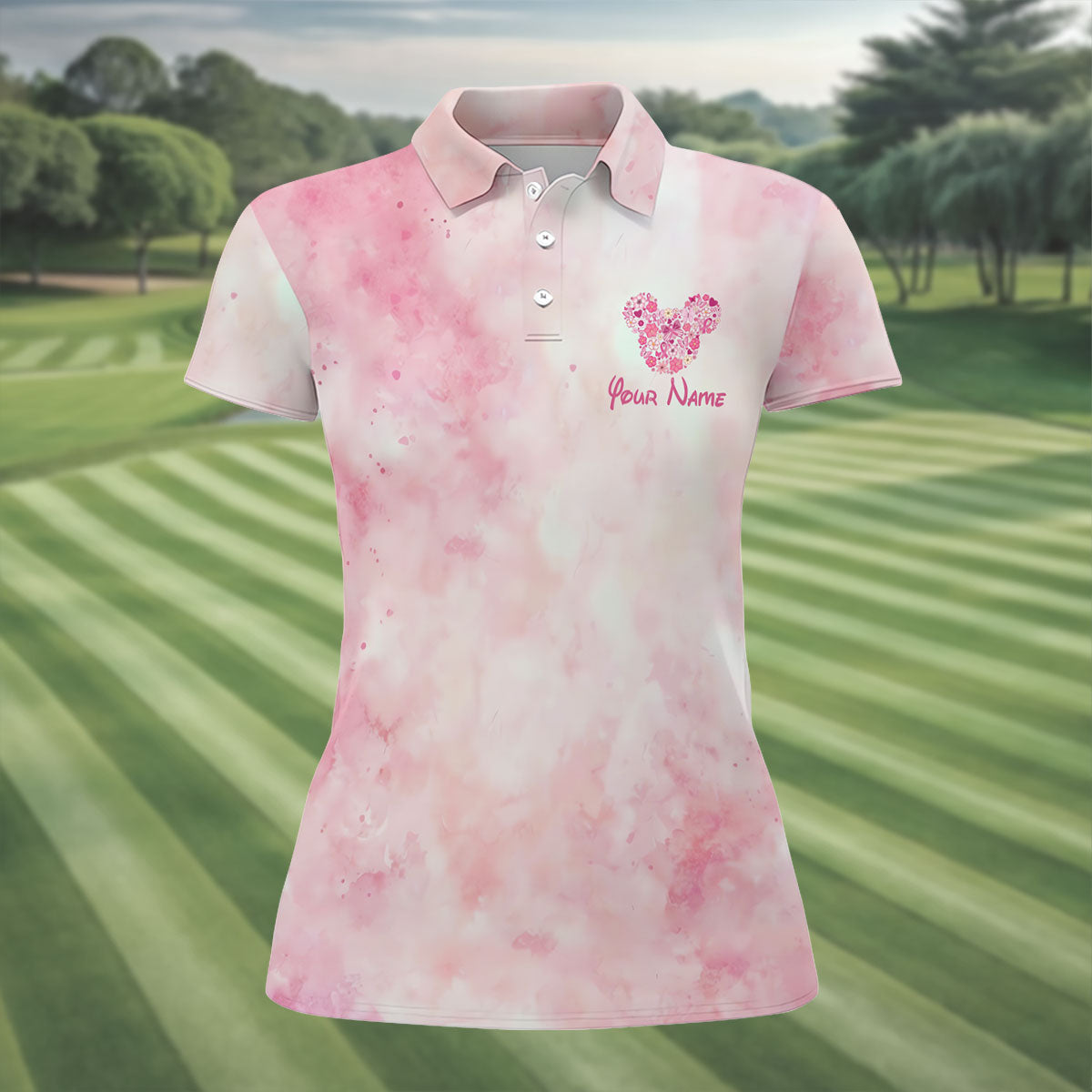 Custom Floral Heart Breast Cancer Polo Shirt, Golf Polo For Women, Women's Golf Apparel