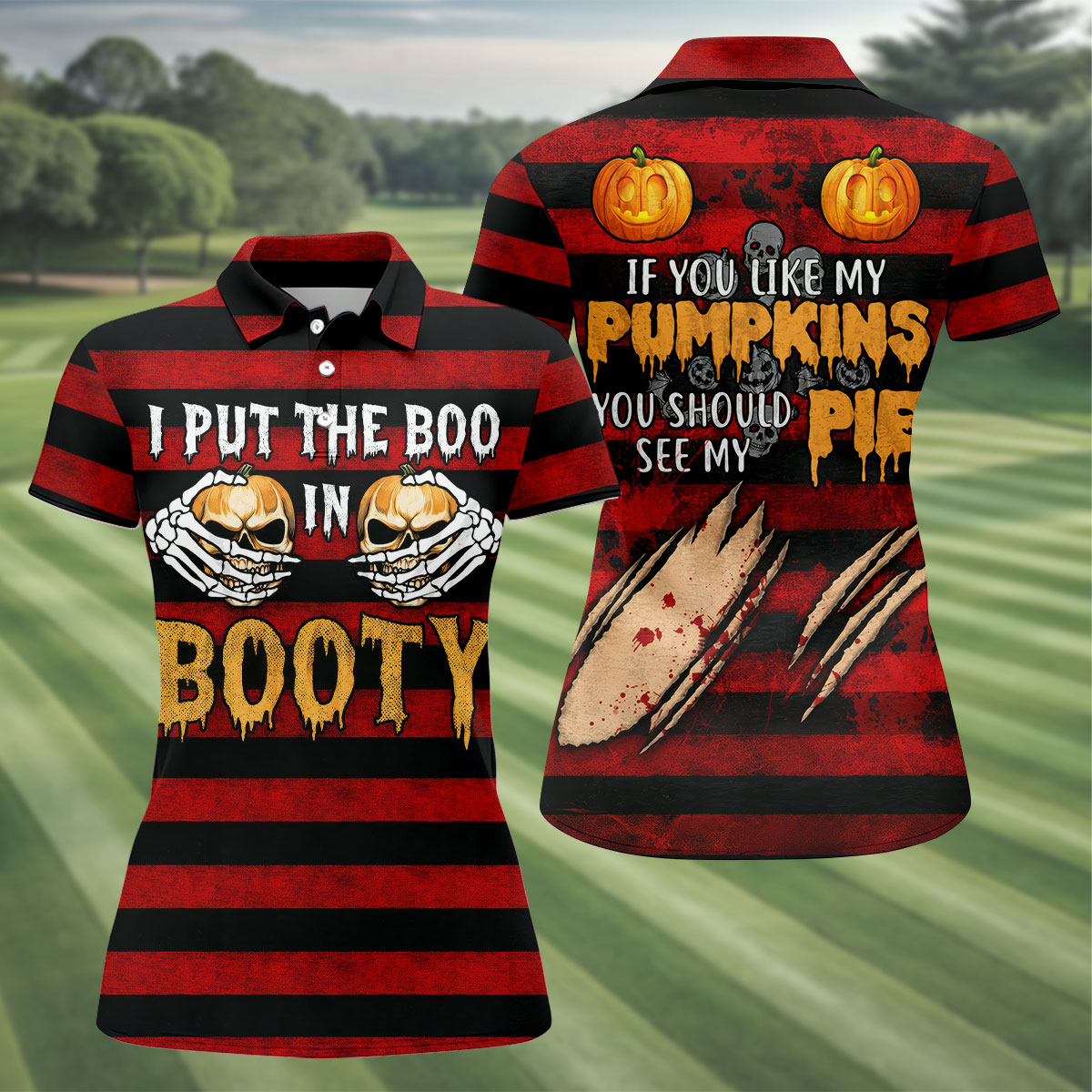 I Put The Boo In Booty Halloween Golf Polo Shirt, Women's Golf Tops, Golf Polo For Women