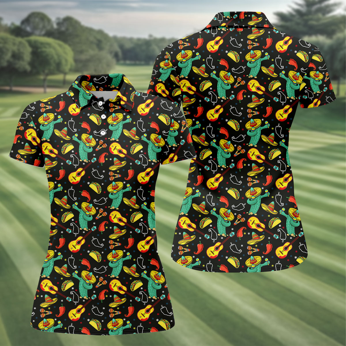 Funny Cactus Mexican Culture Traditions Ladies Golf Tops, Cinco De Mayo Celebration Golf Shirt For Women
