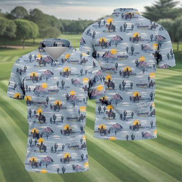Cowboy Silhouette Desert Sunset Western Golf Shirt, Polo Shirts For Men, Golf Shirts For Men