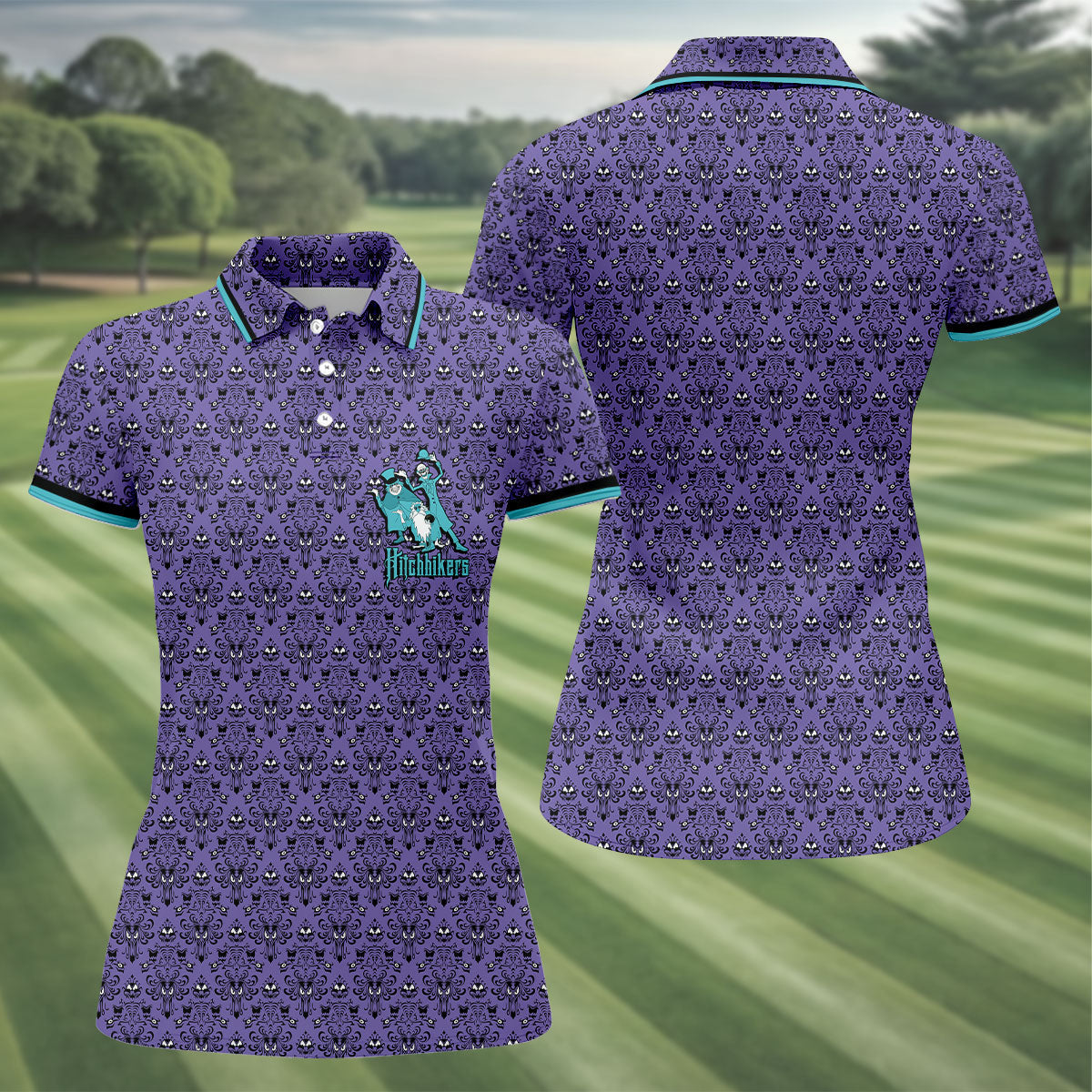Hitchhikers Horror Character Golf Polo Shirt, Ladies Golf Top, Halloween Shirt For Women