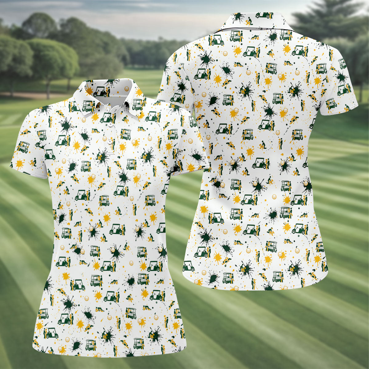 Funny Golf Cart Adult Humor Pattern Polo Shirt, Golf Shirts For Women, Women's Golf Apparel