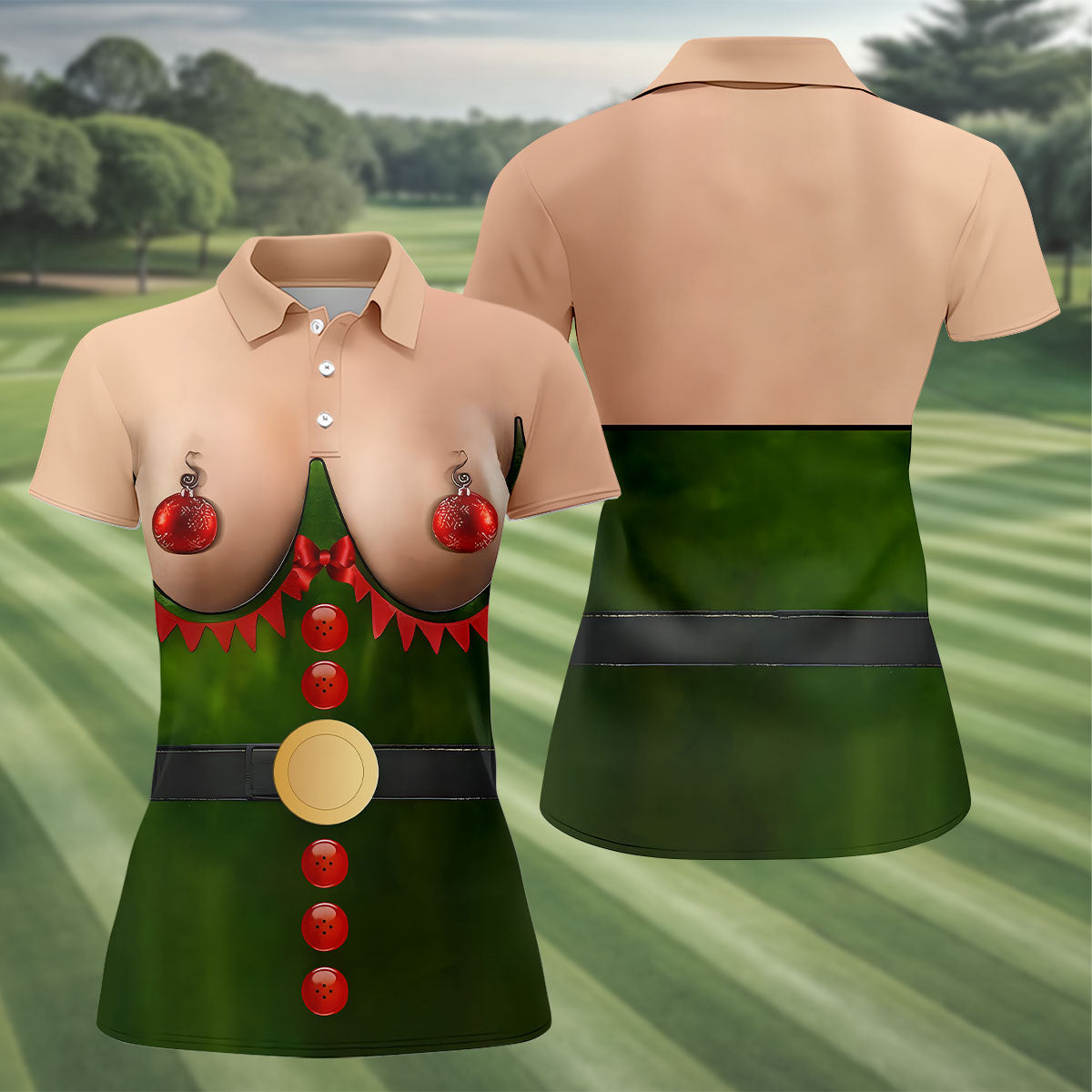 Funny Naughty Elf Costume Women's Golf Shirt, Christmas Shirts For Women, Christmas Golf Shirt