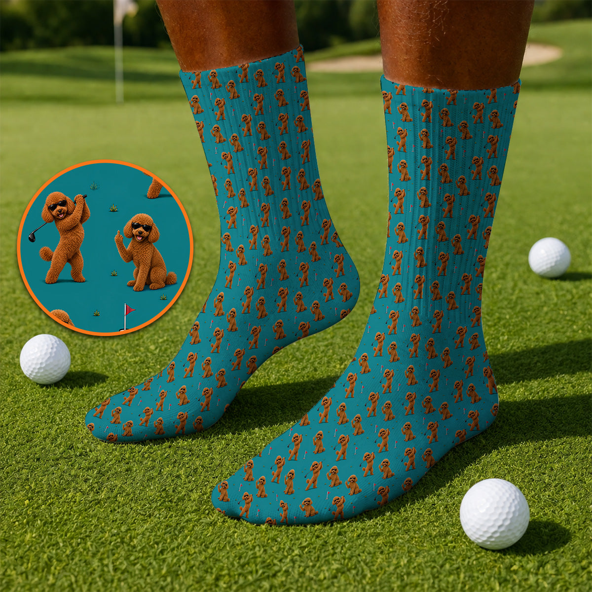 Funny Poodle Pattern Golf Socks, Cool Poodle Dog Golf Sock, Perfect Golf Gift For Golfer