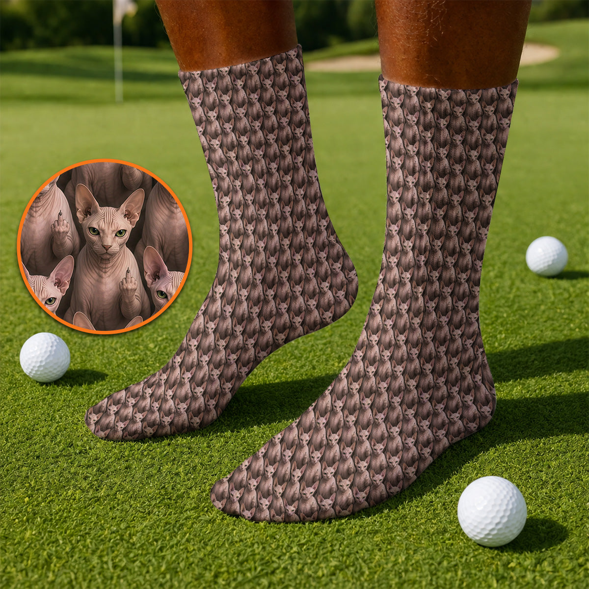 Funny Sphynx Cat Golf Socks, Hairless Cat Pattern Golf Sock, Crazy Golf Gift For Golfer