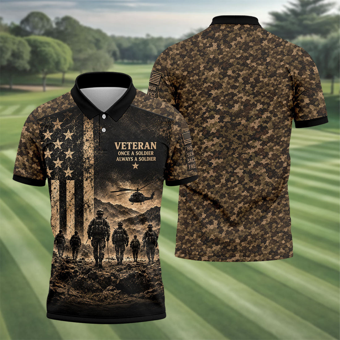 Once A Soldier Helicopter Golf Polo Shirt, Veterans Day Golf Shirt, Mens Golf Apparel