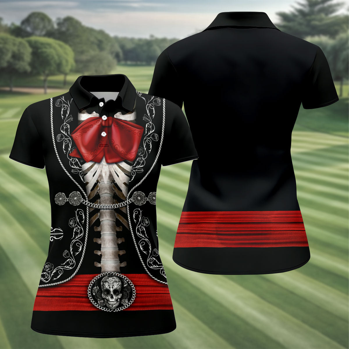 Mexican Fiesta Theme Red Costume Ladies Golf Tops, Cinco De Mayo Celebration Golf Shirt For Women