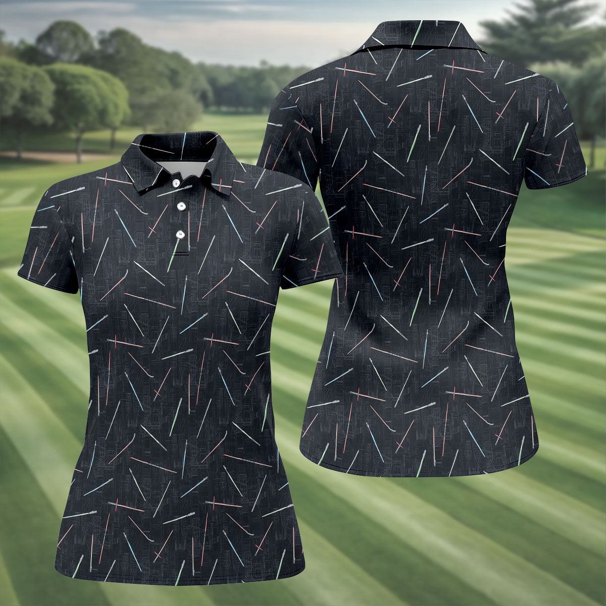 Minimalist Neon Lightsaber Pattern Golf Shirt, Women’s Golf Tops, Performance Golf Shirt