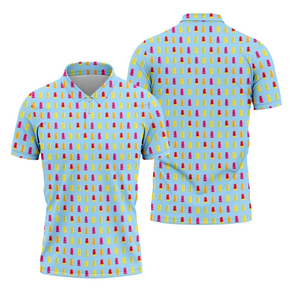 Colorful Popsicle Summer Pattern Golf Shirt, Mens Golf Polo, Printed Golf Shirts