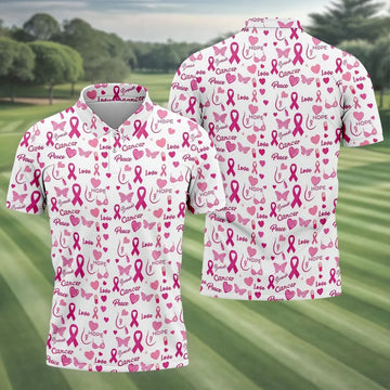 Love Hope Peace Butterfly Breast Cancer Polo Shirt, Mens Golf Polo, Printed Golf Shirts