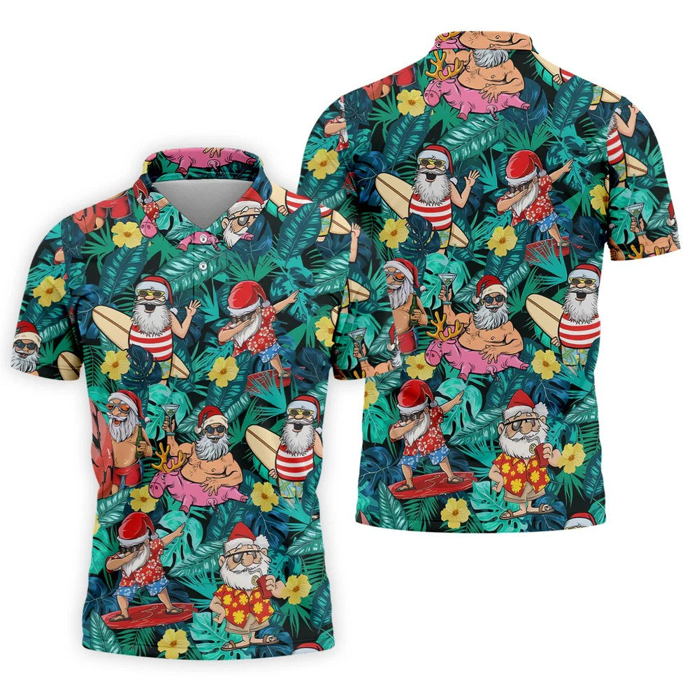 Men's Funny Santa Pool Float Golf Shirt, Christmas Golf Shirt, Golf Apparel For Men