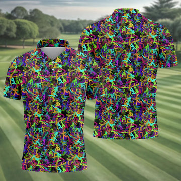 Colorful Abstract Golf Pattern Polo Shirt, Mens Golf Shirts, Hawaiian Golf Shirt