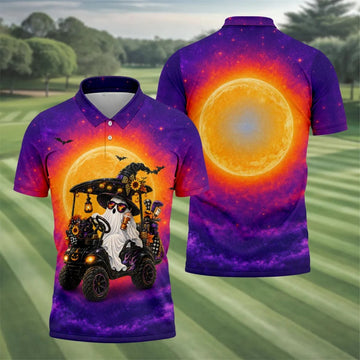 Funny Halloween Ghost Golf Cart Polo Shirt, Polo Shirts For Men, Mens Golf Shirts