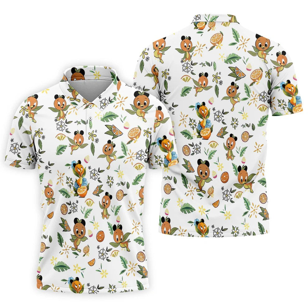 Orange Bird Floral Citrus Golf Polo Shirt, Printed Golf Shirts, Hawaiian Golf Shirt